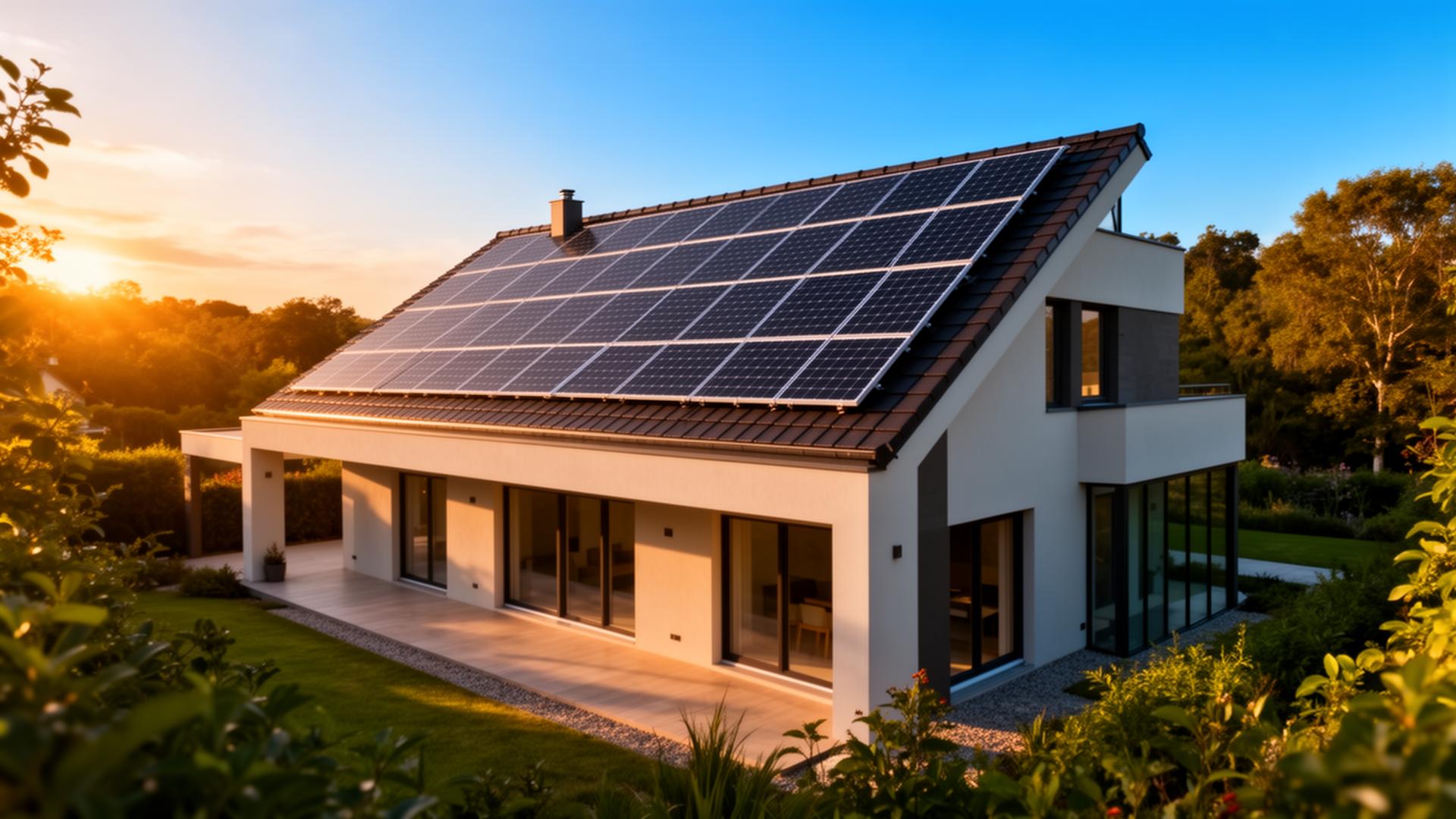 Casa residencial com painéis solares fotovoltaicos no telhado